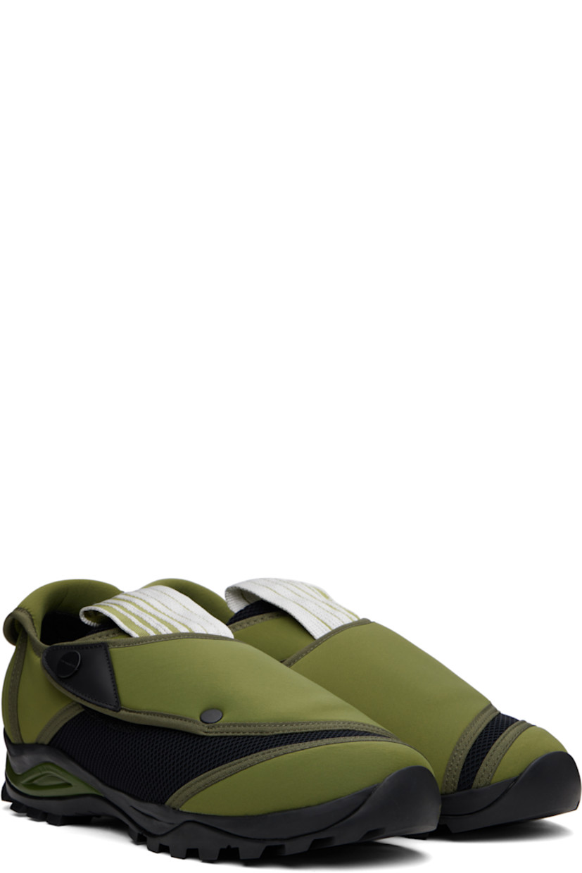 Low-top neoprene and mesh sneakers in green.

· Velcro flap with buffed leather trim at vamp
· Concealed drawstring fastening
· Pull-loop at padded collar
· Logo hardware at outer side and foldover heel tab
· Neoprene lining
· Treaded Vibram® rubber sole

Supplier color: Green tortoise