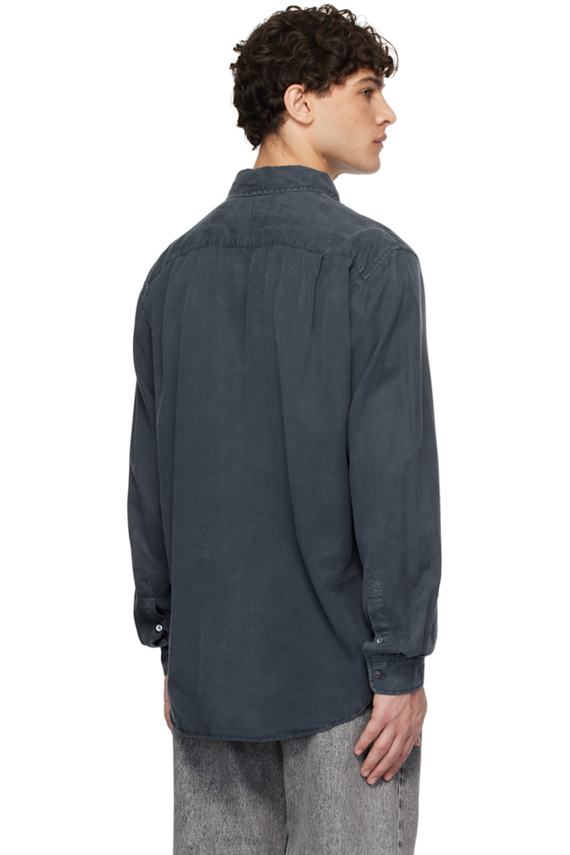 Tencel satin shirt. 

· Spread collar
· Button closure
· Shirttail hem
· Pleated single-button barrel cuffs
· Twin pleats at back yoke

Supplier color: Faded black