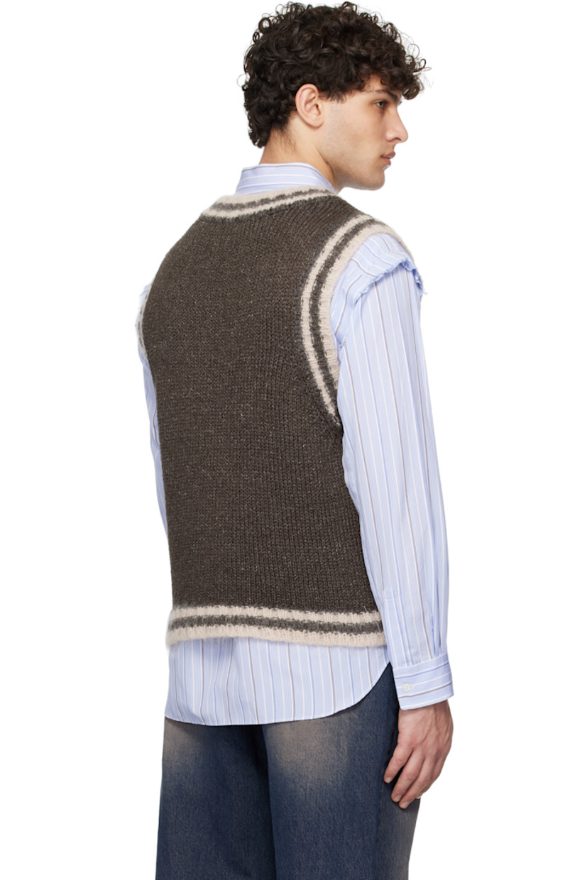 Knit cotton- and linen-blend vest.

· Boxy fit
· Striped V-neck, hem, and armscyes

Supplier color: Dark brown linen