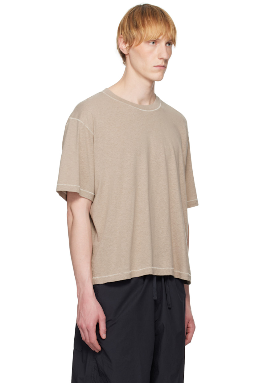 Brushed hemp- and organic cotton-blend jersey T-shirt.

· Rib-knit crewneck
· Cropped hem
· Dropped shoulders
· Contrast stitching in off-white

Supplier color: Vintage khaki
