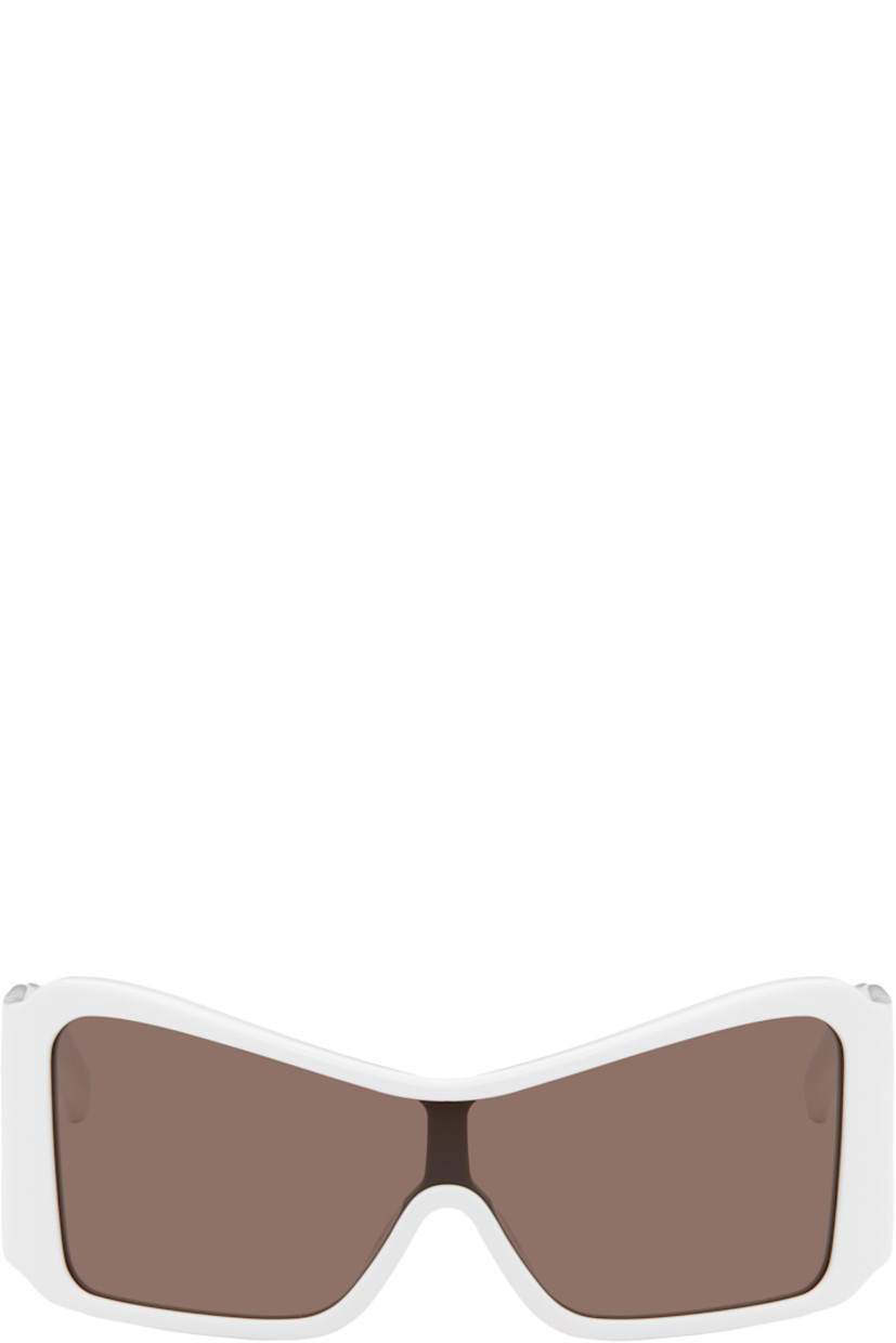 Shield-style acetate-frame sunglasses in white.

· Handcrafted
· Pink lens
· Integrated nose pads
· Inset logo hardware at temples
· Gold-tone hardware
· Includes case 
· Size: 137. 142 

Supplier color: White