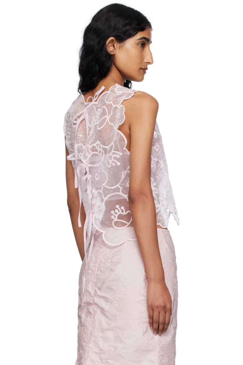 Sheer cotton-blend organza top. 

· Floral pattern embroidered throughout
· Scalloped edge at round neck, hem, and armscyes
· Self-tie fastening at back collar

Supplier color: Light pink