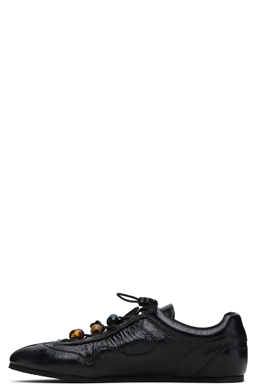 Low-top crinkled polished leather sneakers. 

· Certified Positive Luxury Butterfly Mark
· Lace-up closure with floral cord-lock hardware
· Beads and graphic appliqués at vamp
· Padded collar 
· Goatskin lining 
· Treaded crêpe rubber sole

Supplier color: Black