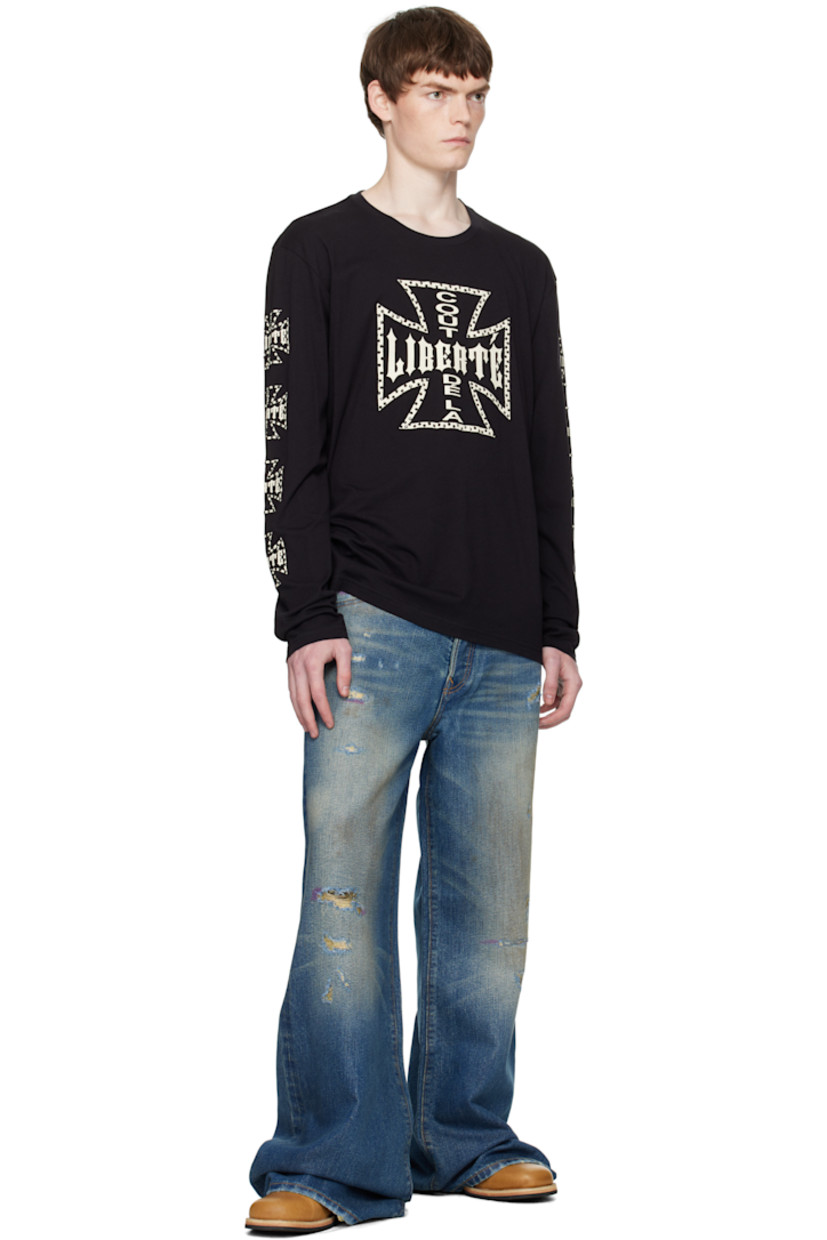 Non-stretch denim jeans. Fading, whiskering, distressing, and metallic threads throughout.

· Wide-leg
· Belt loops
· Five-pocket styling
· Button fly
· Embroidered logo patch at back waistband
· Logo-engraved antiqued silver-tone hardware
· Contrast stitching in tan

Supplier color: Cassidy