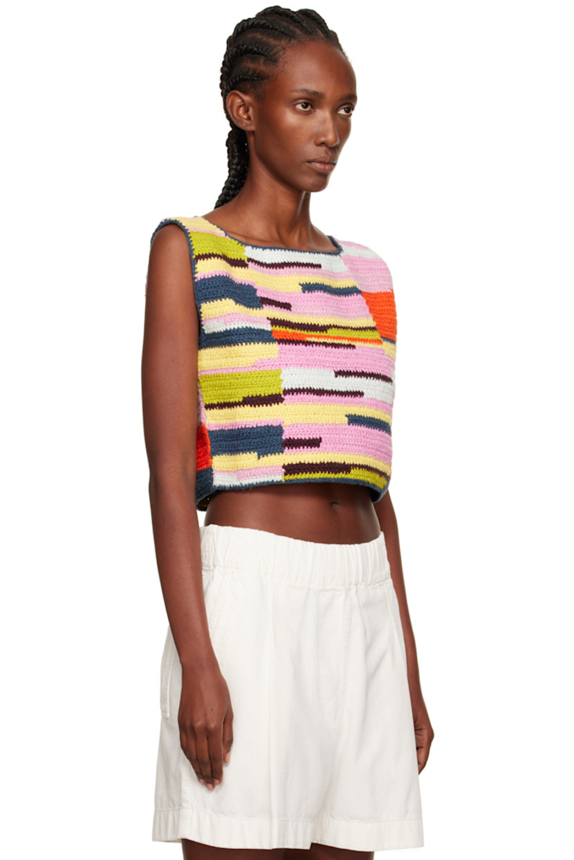Crochet organic cotton top.

· Colorblocking throughout
· Boatneck
· Cropped hem

Each item is unique. Please note coloration may vary.

Supplier color: Sunset patchwork