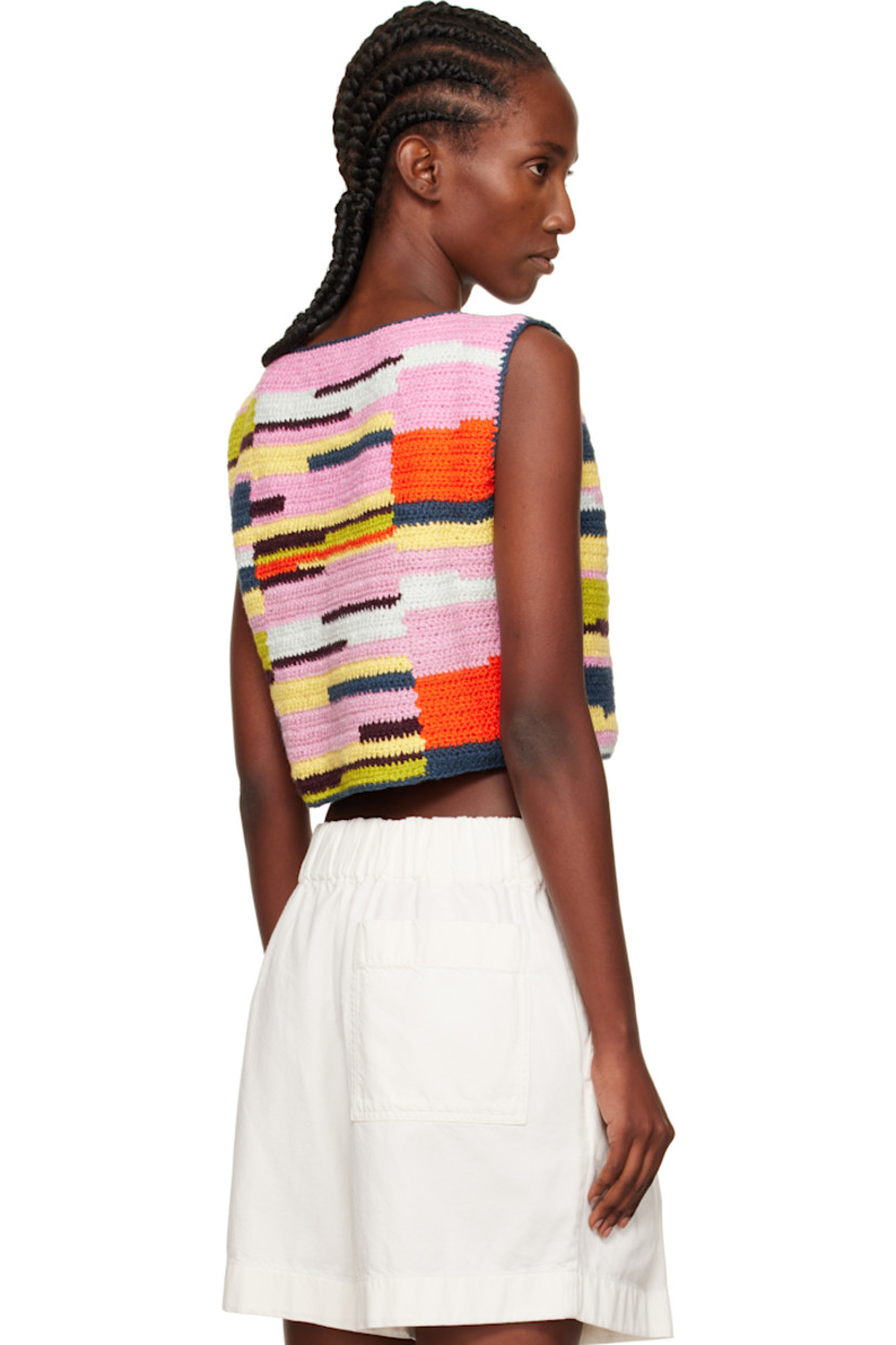 Crochet organic cotton top.

· Colorblocking throughout
· Boatneck
· Cropped hem

Each item is unique. Please note coloration may vary.

Supplier color: Sunset patchwork