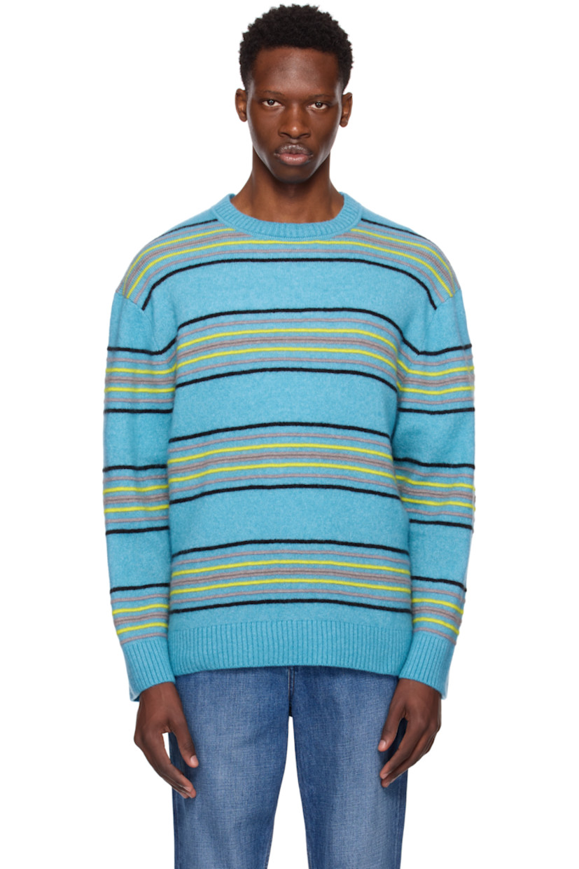 Hand-knit cashmere- and cotton-blend sweater. Stripes throughout. 

· Rib-knit crewneck, hem, and cuffs
· Dropped shoulders

Supplier color: Azure stripe