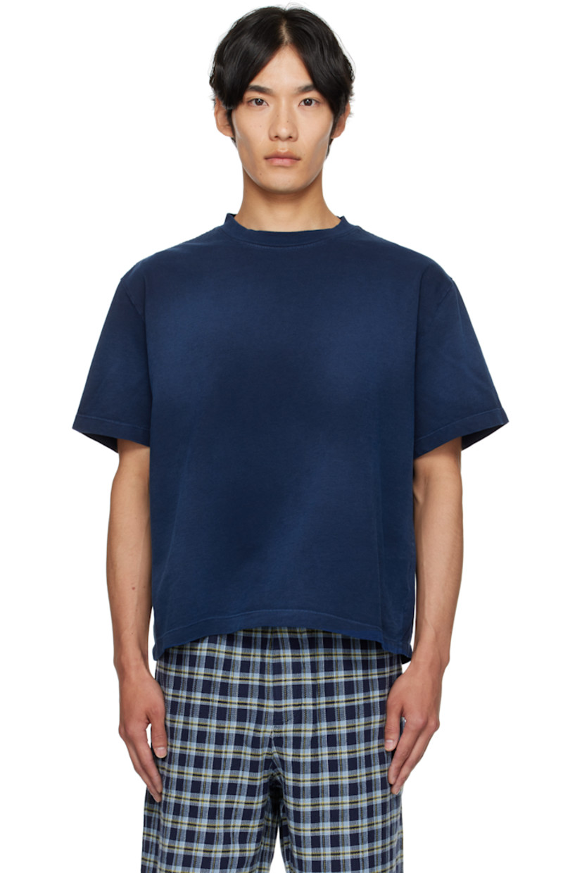 Handcrafted cotton- and cashmere-blend jersey T-shirt. 

· Fading throughout
· Rib-knit crewneck
· Dropped shoulders

Supplier color: New blue