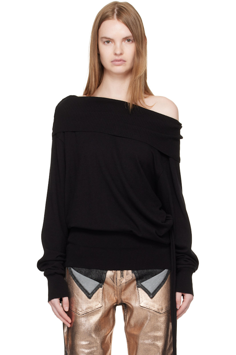 Knit viscose-blend sweater. 

· Off-the-shoulder construction 
· Rib-knit collar, hem, and cuffs
· Integrated straps at side seams 

Supplier color: Black