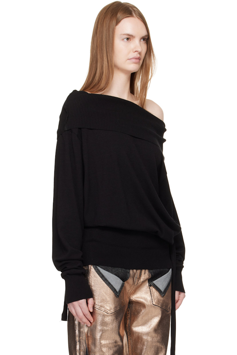 Knit viscose-blend sweater. 

· Off-the-shoulder construction 
· Rib-knit collar, hem, and cuffs
· Integrated straps at side seams 

Supplier color: Black