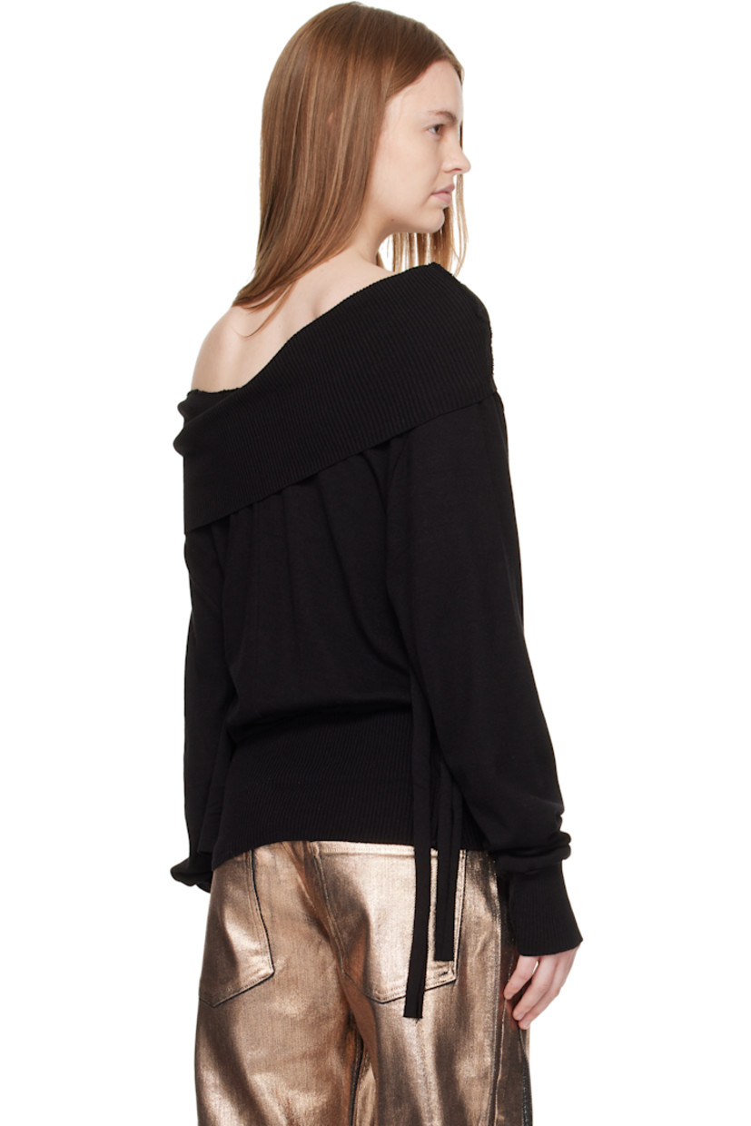Knit viscose-blend sweater. 

· Off-the-shoulder construction 
· Rib-knit collar, hem, and cuffs
· Integrated straps at side seams 

Supplier color: Black