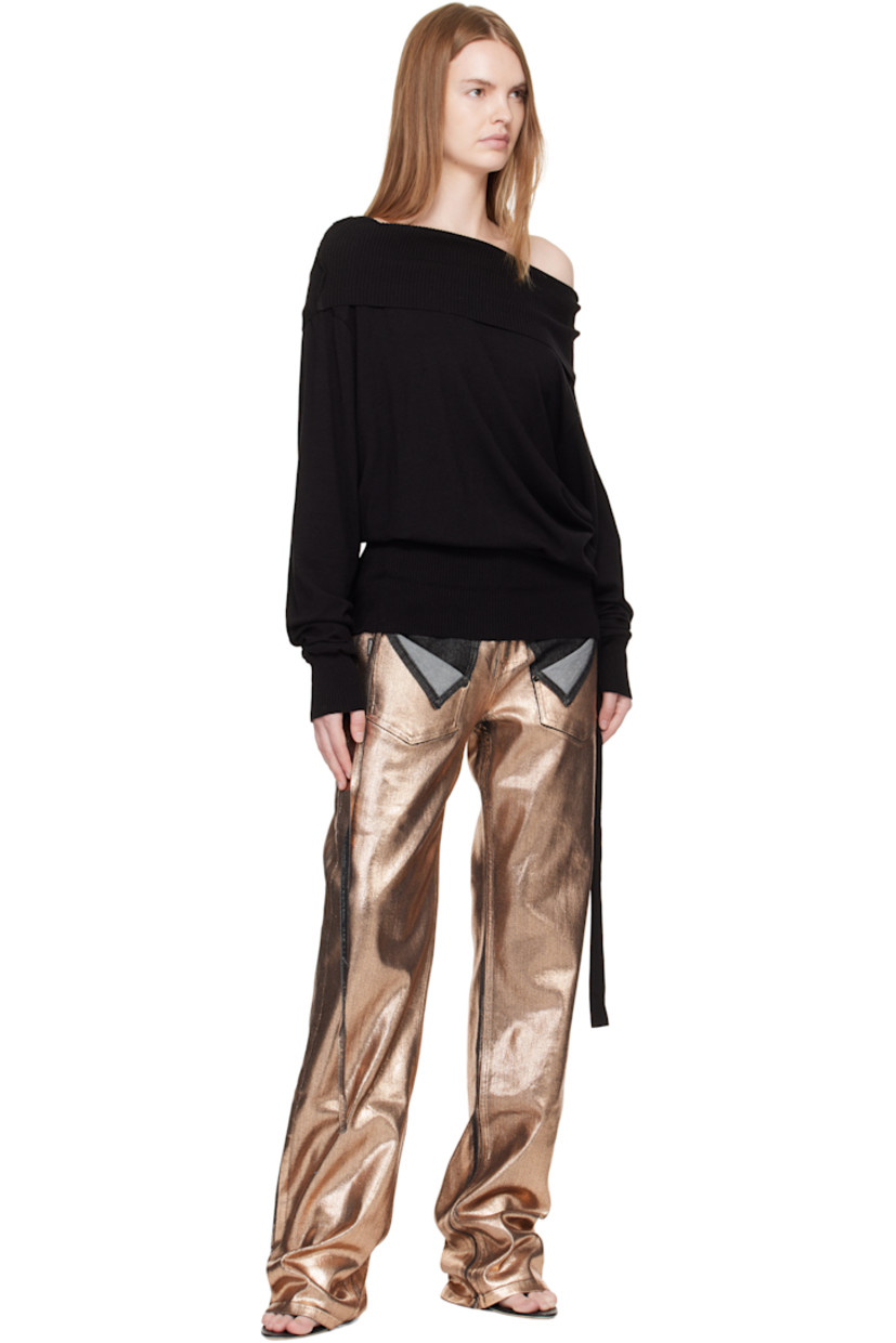 Knit viscose-blend sweater. 

· Off-the-shoulder construction 
· Rib-knit collar, hem, and cuffs
· Integrated straps at side seams 

Supplier color: Black