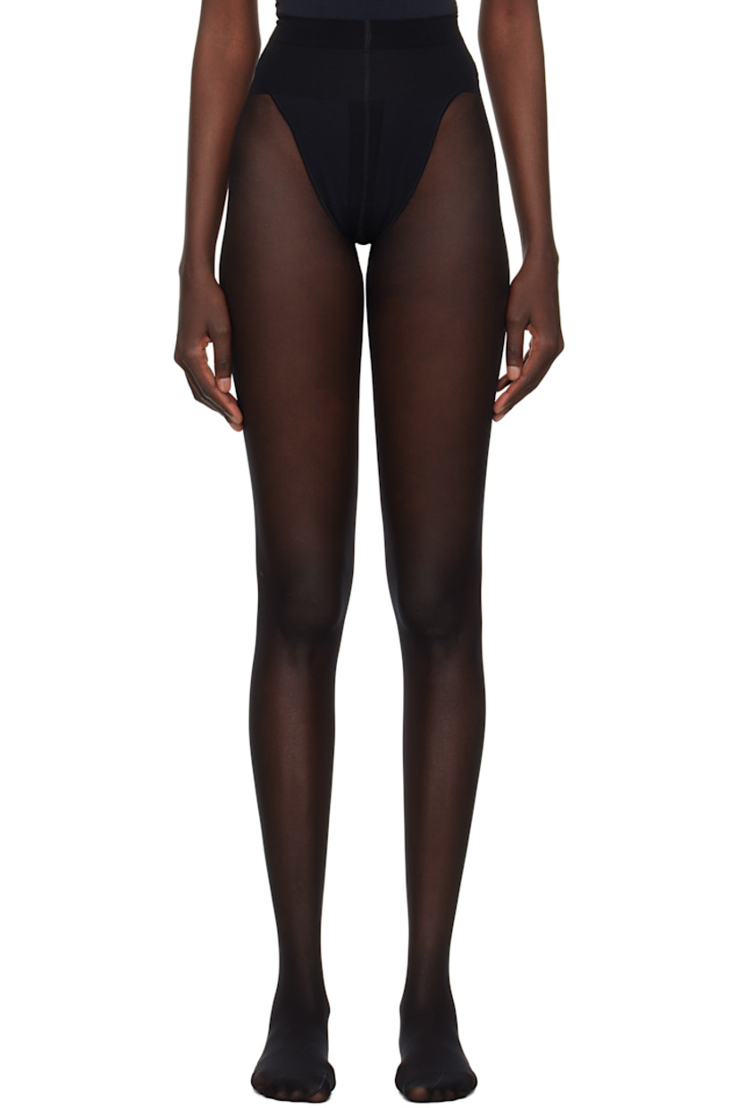 Sheer stretch nylon jersey tights in black.

· 10 denier
· Elasticized waistband
· Reinforced toes at integrated feet
· Seam at back leg
· Partial cotton jersey lining

Supplier color: Black