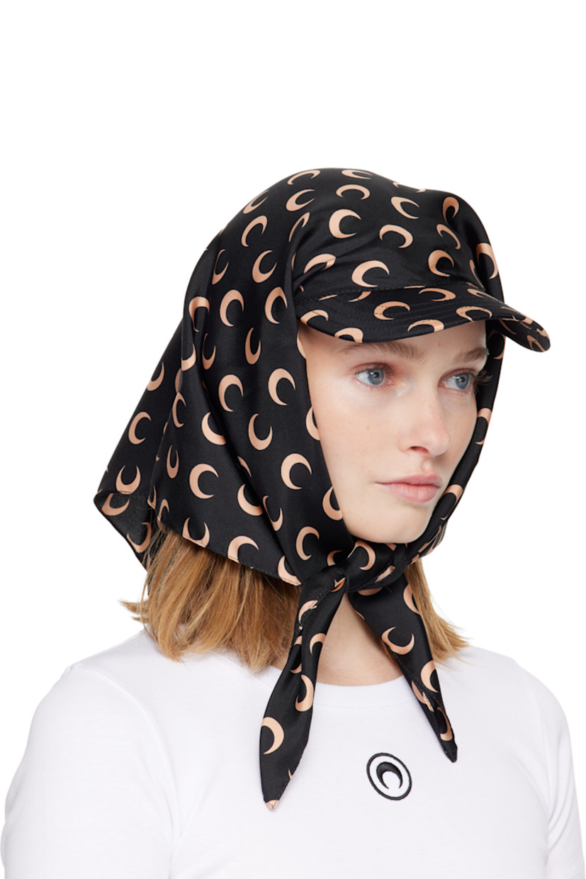 Silk satin cap.

· Headscarf-style construction
· Logo pattern throughout
· Curved brim
· Elasticized headband
· Bandana-style self-tie fastening at back
· Unlined

Supplier color: Inverse tan