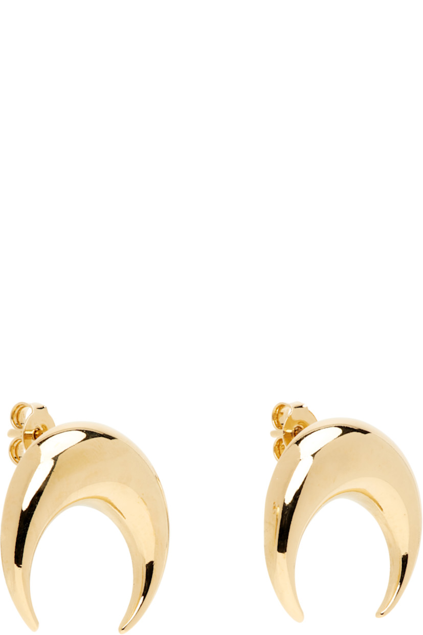 Pair of stud earrings in gold tone. 

· Post-stud fastening 
· H0.75" x W0.75"

Supplier color: Shiny gold