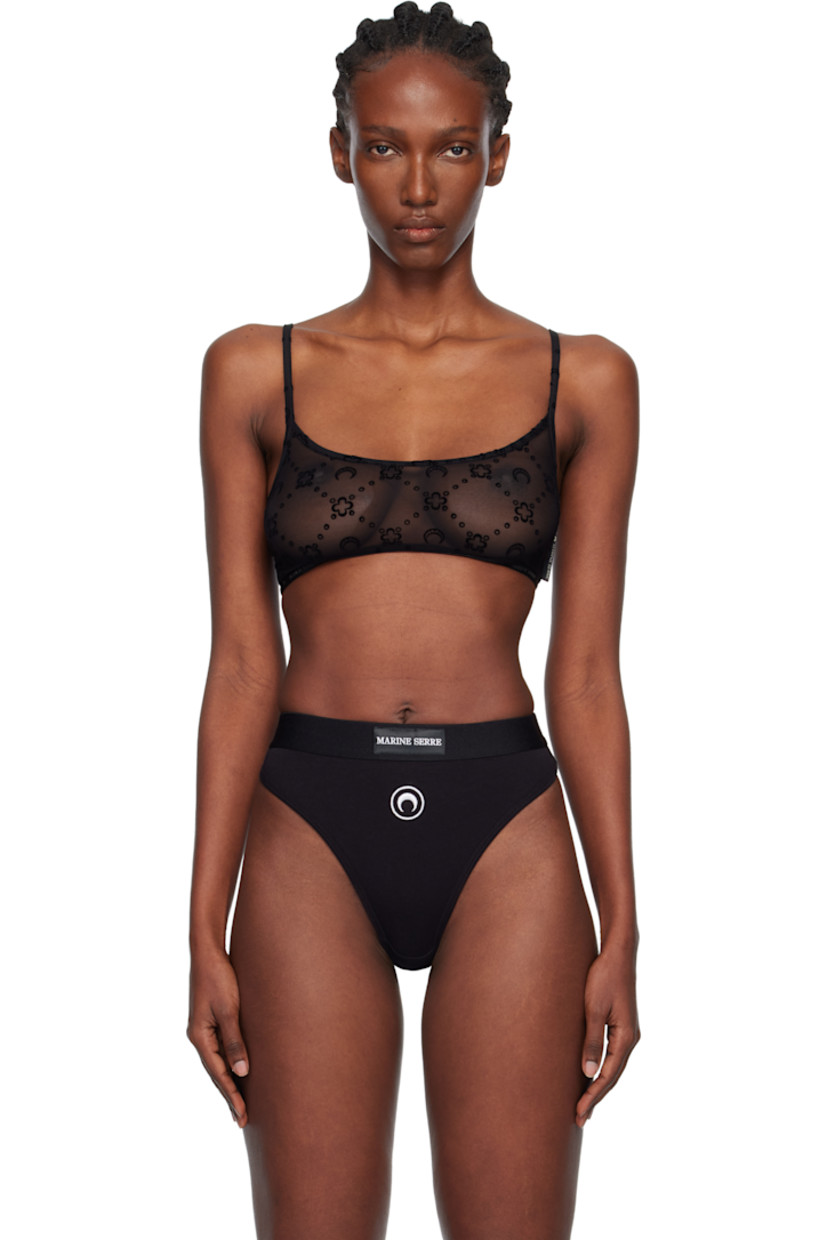 Sheer stretch recycled nylon mesh bralette.

· Logo pattern flocked throughout
· Scoop neck
· Adjustable spaghetti straps
· Logo flag at side seam

Supplier color: Black