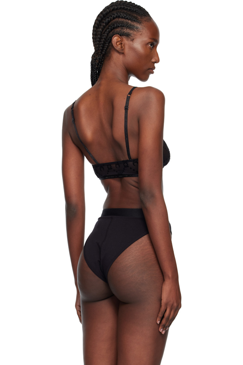Sheer stretch recycled nylon mesh bralette.

· Logo pattern flocked throughout
· Scoop neck
· Adjustable spaghetti straps
· Logo flag at side seam

Supplier color: Black