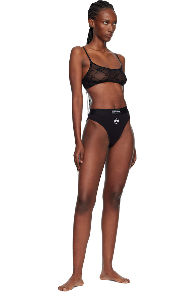 Sheer stretch recycled nylon mesh bralette.

· Logo pattern flocked throughout
· Scoop neck
· Adjustable spaghetti straps
· Logo flag at side seam

Supplier color: Black