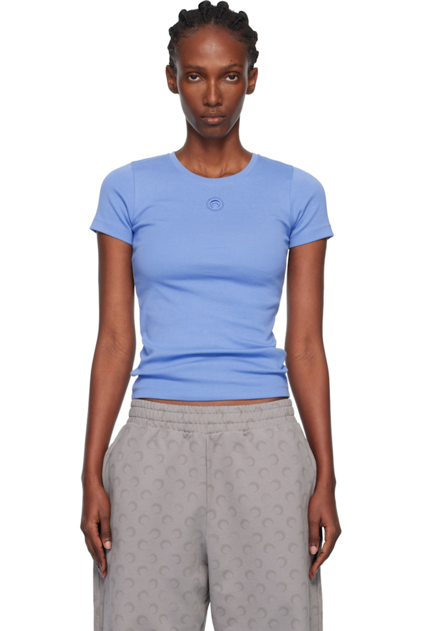 Rib-knit organic cotton T-shirt.

· Crewneck
· Logo embroidered at chest
· Logo patch at back collar

Supplier color: Moon logo jersey blue bonnet