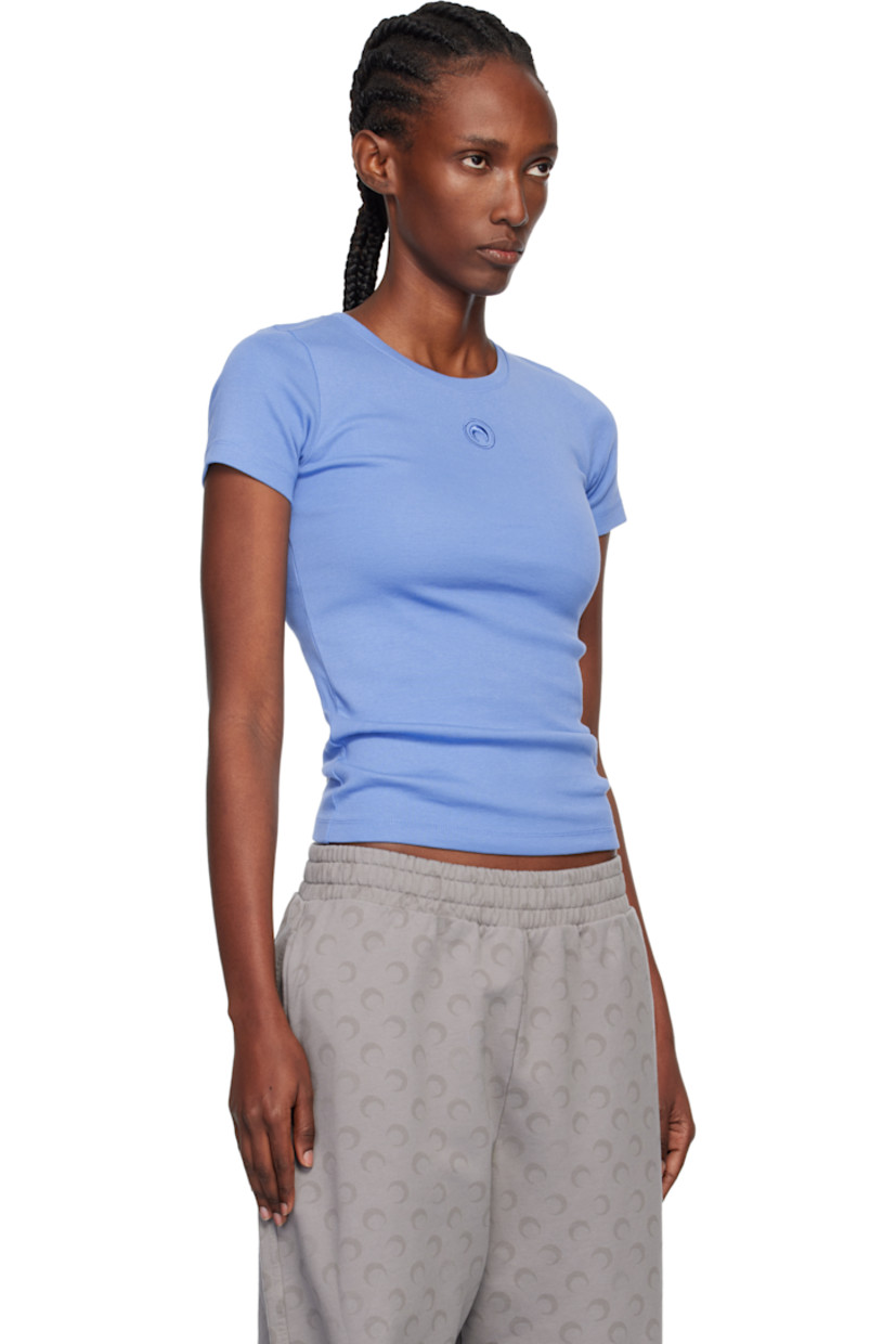Rib-knit organic cotton T-shirt.

· Crewneck
· Logo embroidered at chest
· Logo patch at back collar

Supplier color: Moon logo jersey blue bonnet