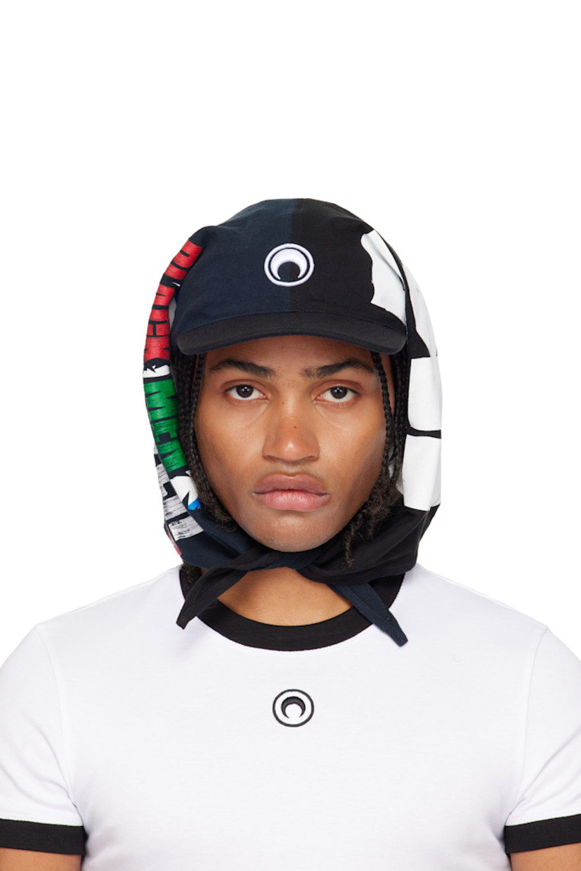 Upcycled jersey cap.

· Graphics and text printed throughout
· Scarf-style construction
· Logo embroidered at face
· Curved brim
· Cinch fastening

Each item is unique. Please note that graphics may vary.

Supplier color: Black