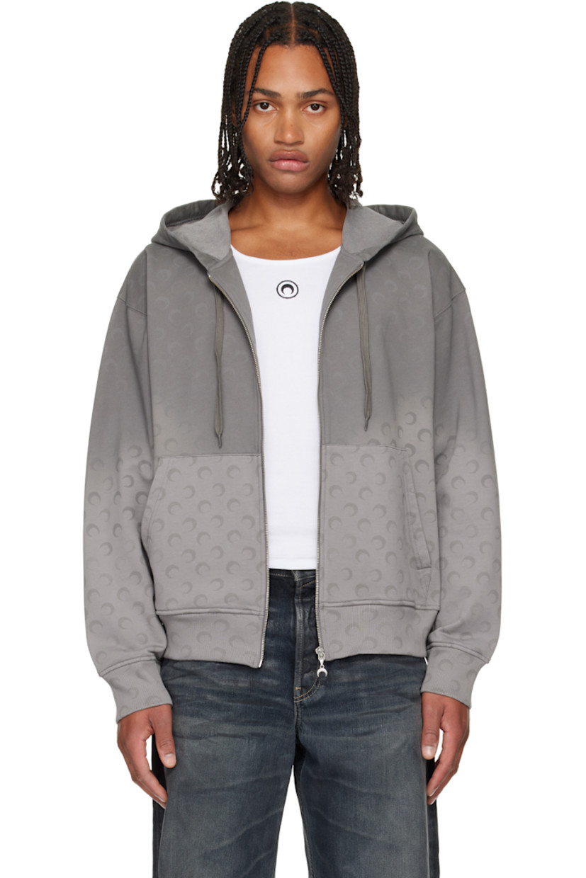 Stretch organic cotton- and recycled cotton-blend hoodie.

· Fading and laser-printed logo pattern throughout 
· Drawstring at hood
· Zip closure
· Patch pockets at front 
· Rib-knit hem and cuffs
· Dropped shoulders
· Logo patch at back collar 

Supplier color: Dark grey