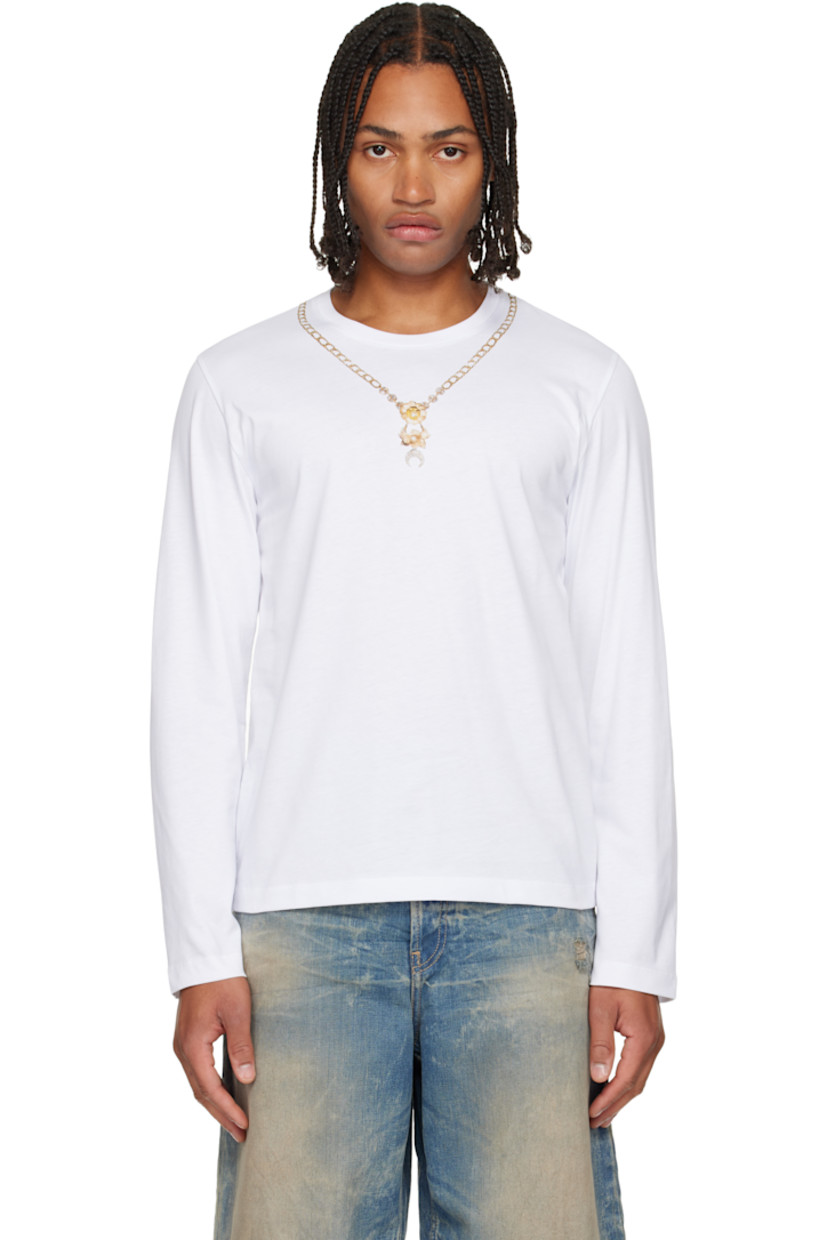 Organic cotton jersey T-shirt.

· Rib-knit crewneck
· Trompe l'œil graphic printed at collar

Supplier color: White