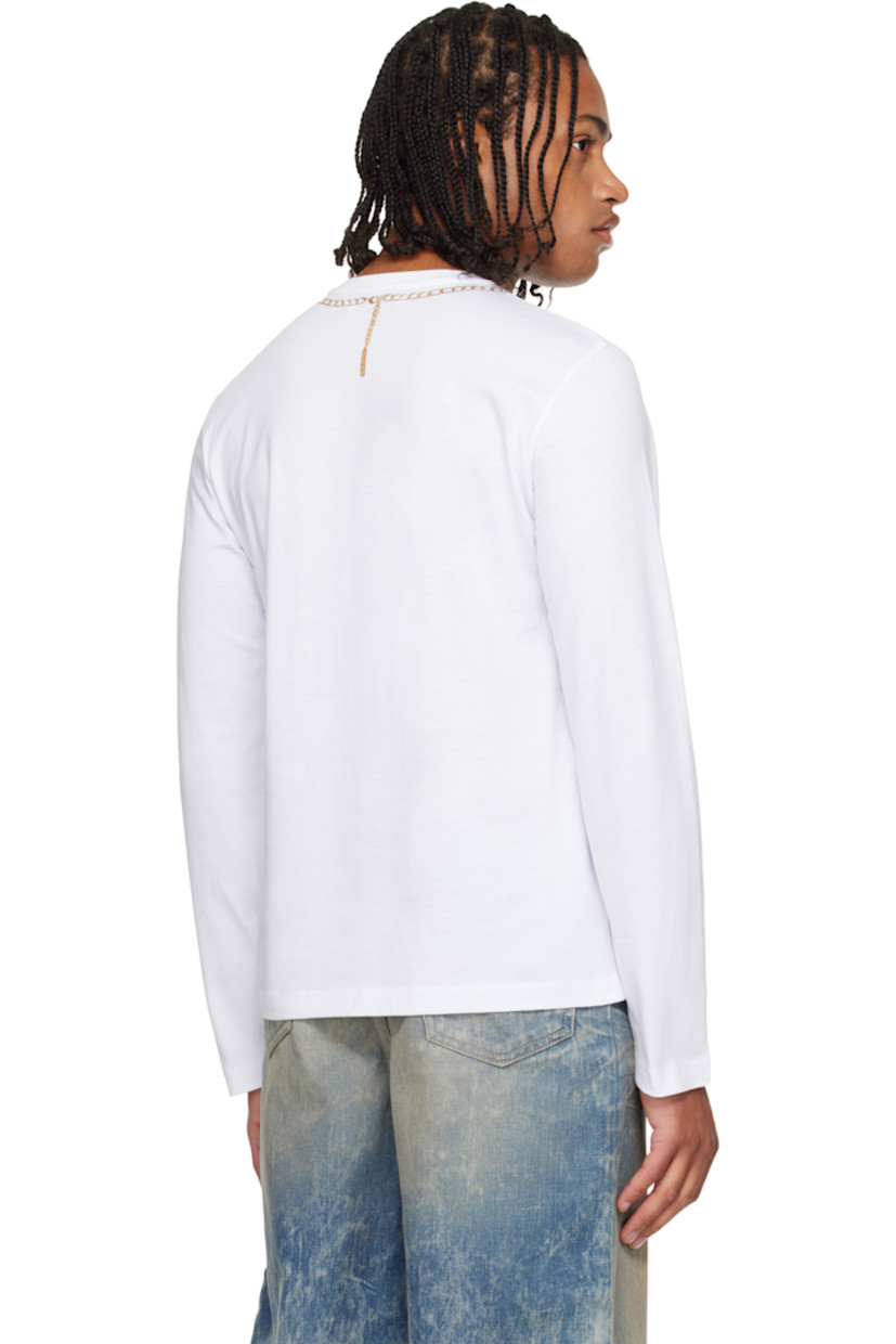 Organic cotton jersey T-shirt.

· Rib-knit crewneck
· Trompe l'œil graphic printed at collar

Supplier color: White