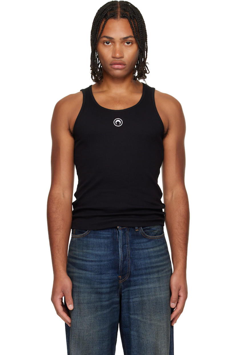 Stretch organic cotton ribbed jersey tank top. 

· Scoop neck
· Embroidered logo at chest
· Logo patch at back collar

Supplier color: Black
