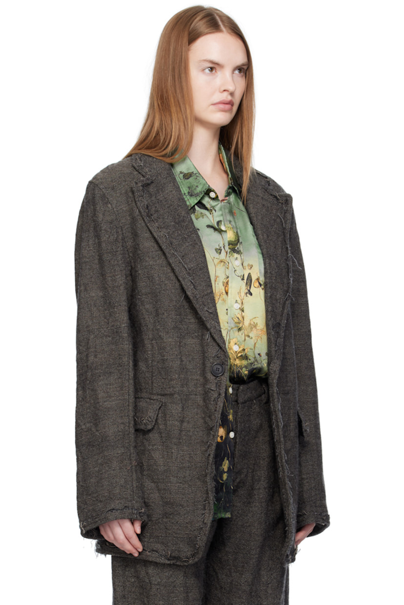 Wool tweed blazer.

· Check pattern and frayed edges throughout
· Notched lapel
· Button closure
· Welt pocket at chest
· Flap pockets at waist
· Central vent at back hem
· Unlined

Supplier color: Dark grey