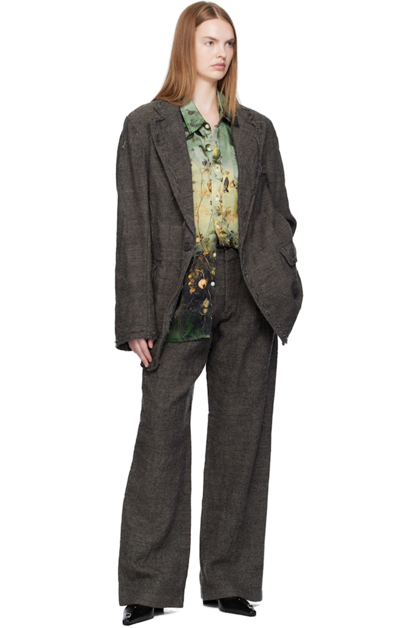 Wool tweed blazer.

· Check pattern and frayed edges throughout
· Notched lapel
· Button closure
· Welt pocket at chest
· Flap pockets at waist
· Central vent at back hem
· Unlined

Supplier color: Dark grey