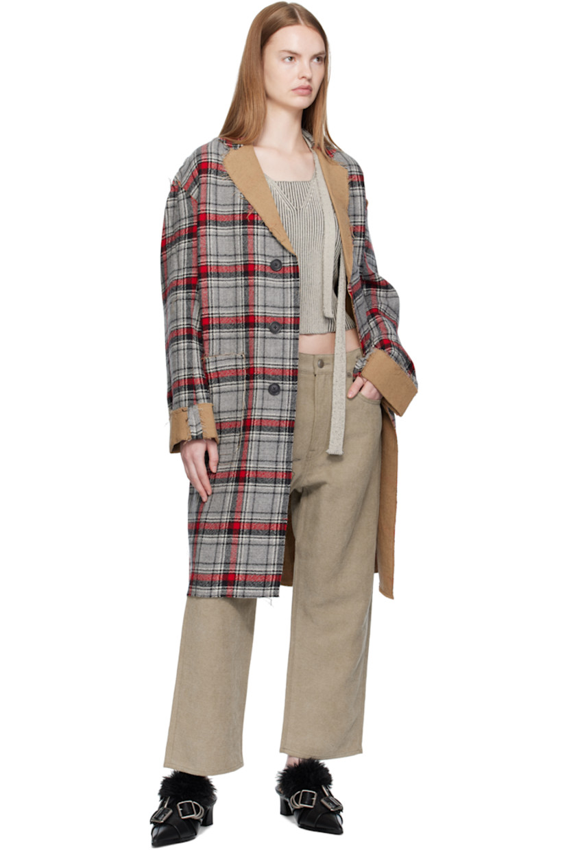 Reversible cotton- and wool-blend flannel coat.

Reverse in beige broken twill.

· Plaid pattern and raw edges throughout
· Notched lapel
· Button closure
· Patch pockets at front and interior
· Leather logo patch at inner pocket
· Dropped shoulders
· Rolled cuffs
· Central vent at back hem

Supplier color: Red/Grey plaid