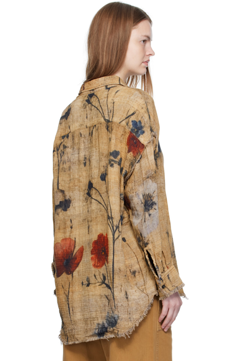 Reversible cotton gauze shirt. Frayed edges and printed floral pattern throughout

Reverse in brown cotton gauze. Check pattern throughout.

· Spread collar
· Button closure
· Patch pocket at chest and interior
· Shirttail hem
· Dropped shoulders
· Buttoned barrel cuffs

Supplier color: Plaid/Khaki floral