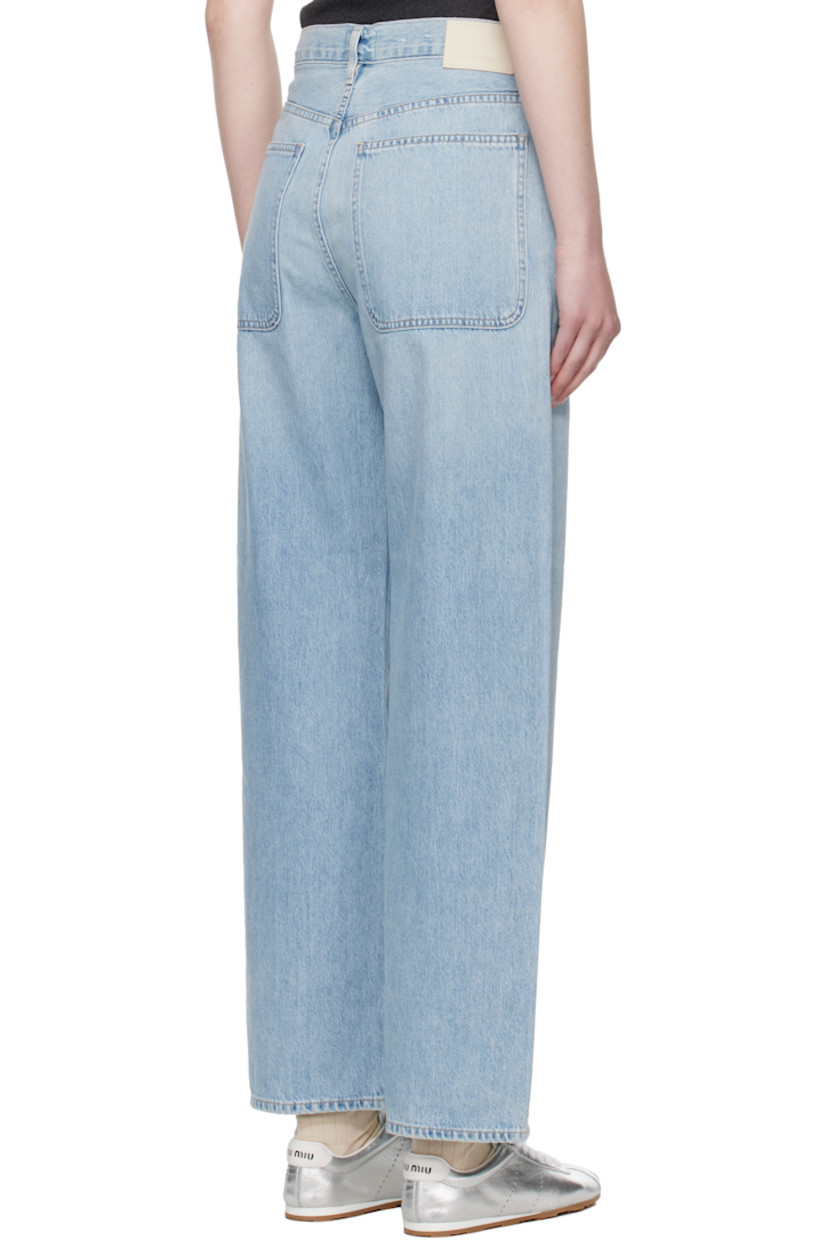 Non-stretch regenerative cotton denim jeans.

· Wide-leg 
· Belt loops
· Five-pocket styling
· Zip fly
· Logo patch at back waistband
· Logo-engraved silver-tone hardware 

Supplier color: Cloud nine
