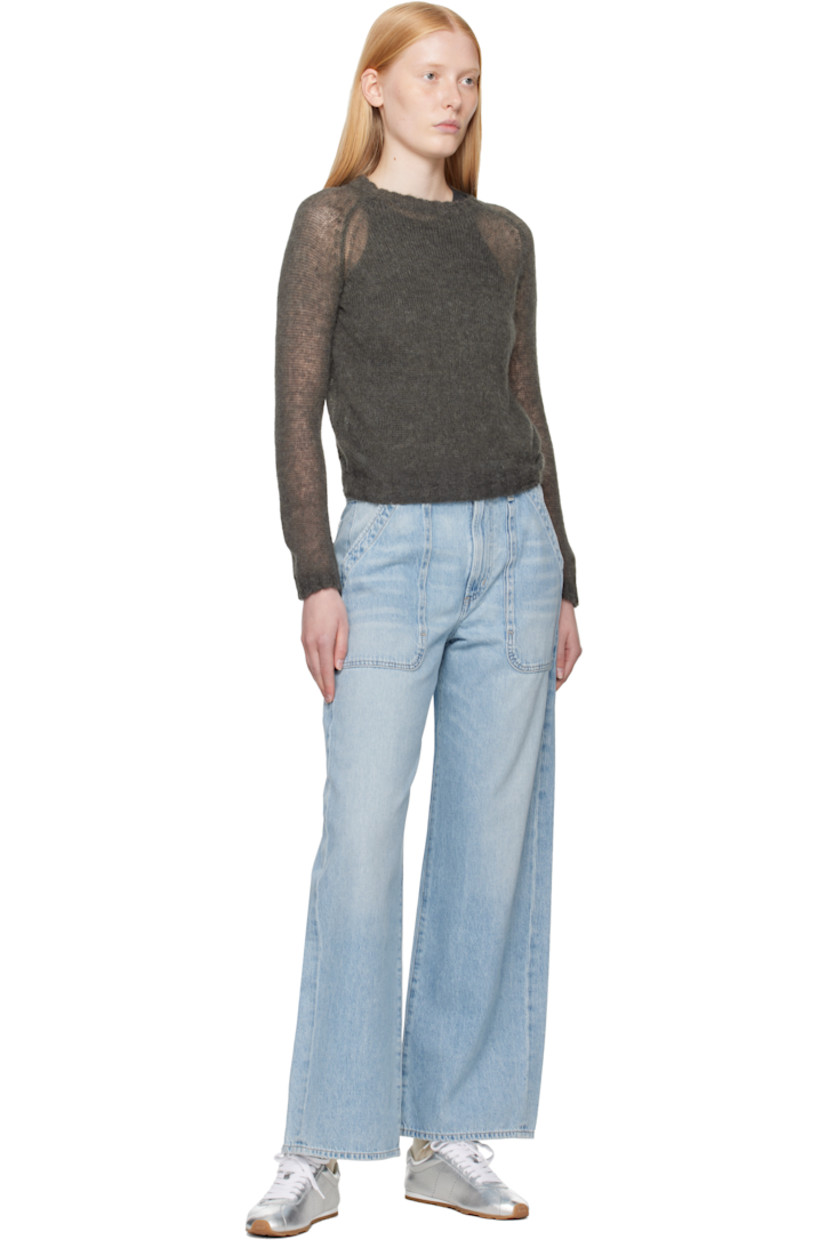 Non-stretch regenerative cotton denim jeans.

· Wide-leg 
· Belt loops
· Five-pocket styling
· Zip fly
· Logo patch at back waistband
· Logo-engraved silver-tone hardware 

Supplier color: Cloud nine