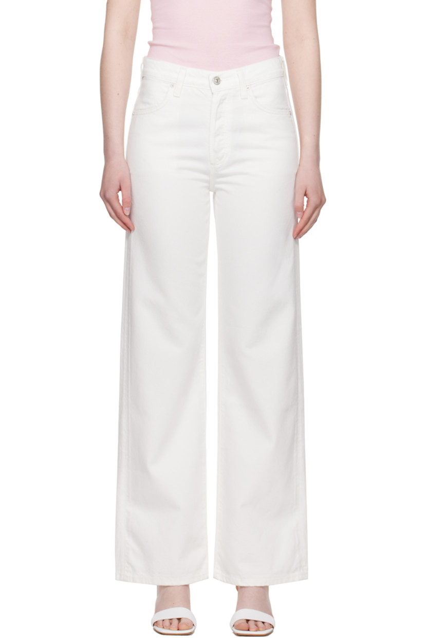 Lightweight non-stretch denim jeans. 

· Wide-leg
· High-rise
· Belt loops
· Four-pocket styling
· Button fly
· Logo patch at back waistband
· Logo-engraved silver-tone hardware 

Part of the HUMANITY collection.

Supplier color: Soft white