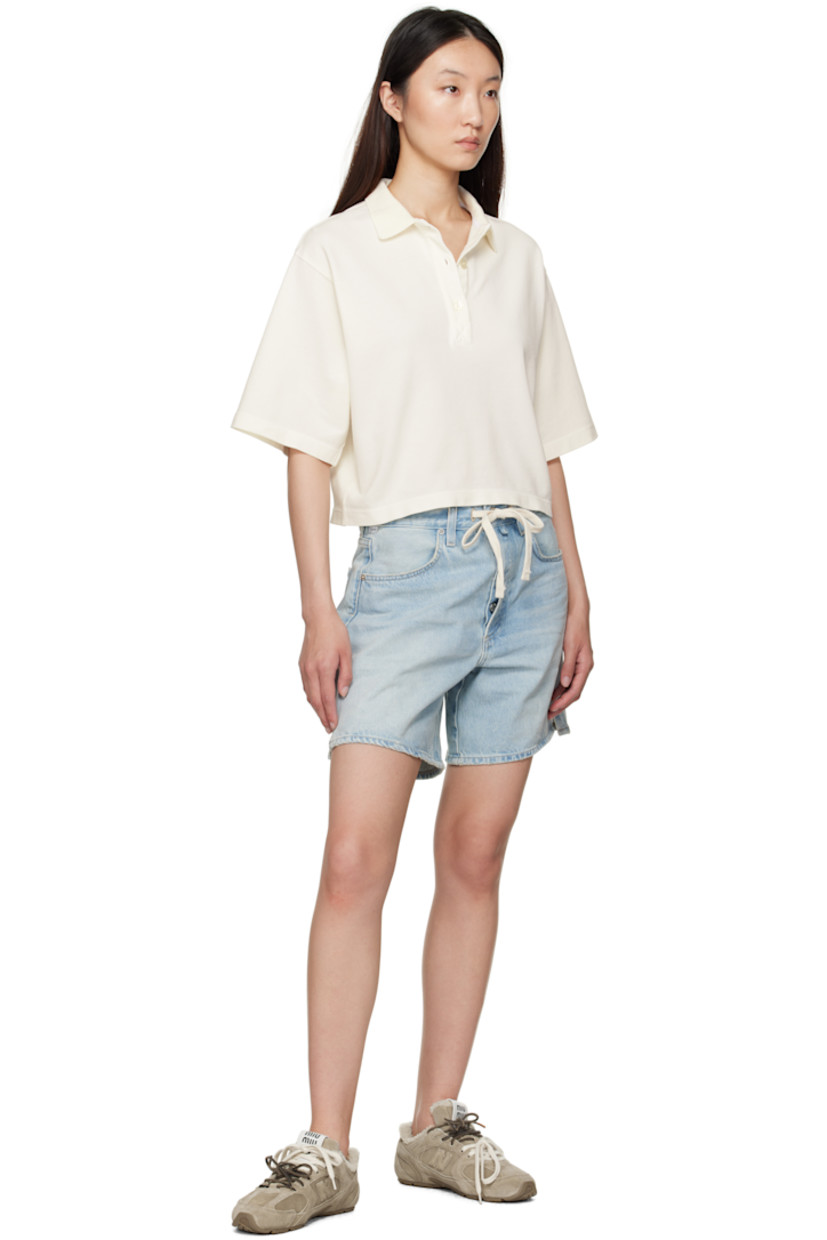 Non-stretch regenerative cotton denim shorts.

· The Integrity Grown™-certified
· Fading, whiskering, and subtle distressing throughout 
· Drawstring and belt loops at waistband
· Four-pocket styling
· Button fly 
· Vented outseams
· Logo patch at back waistband
· Contrast stitching in beige

Supplier color: Jesamyn