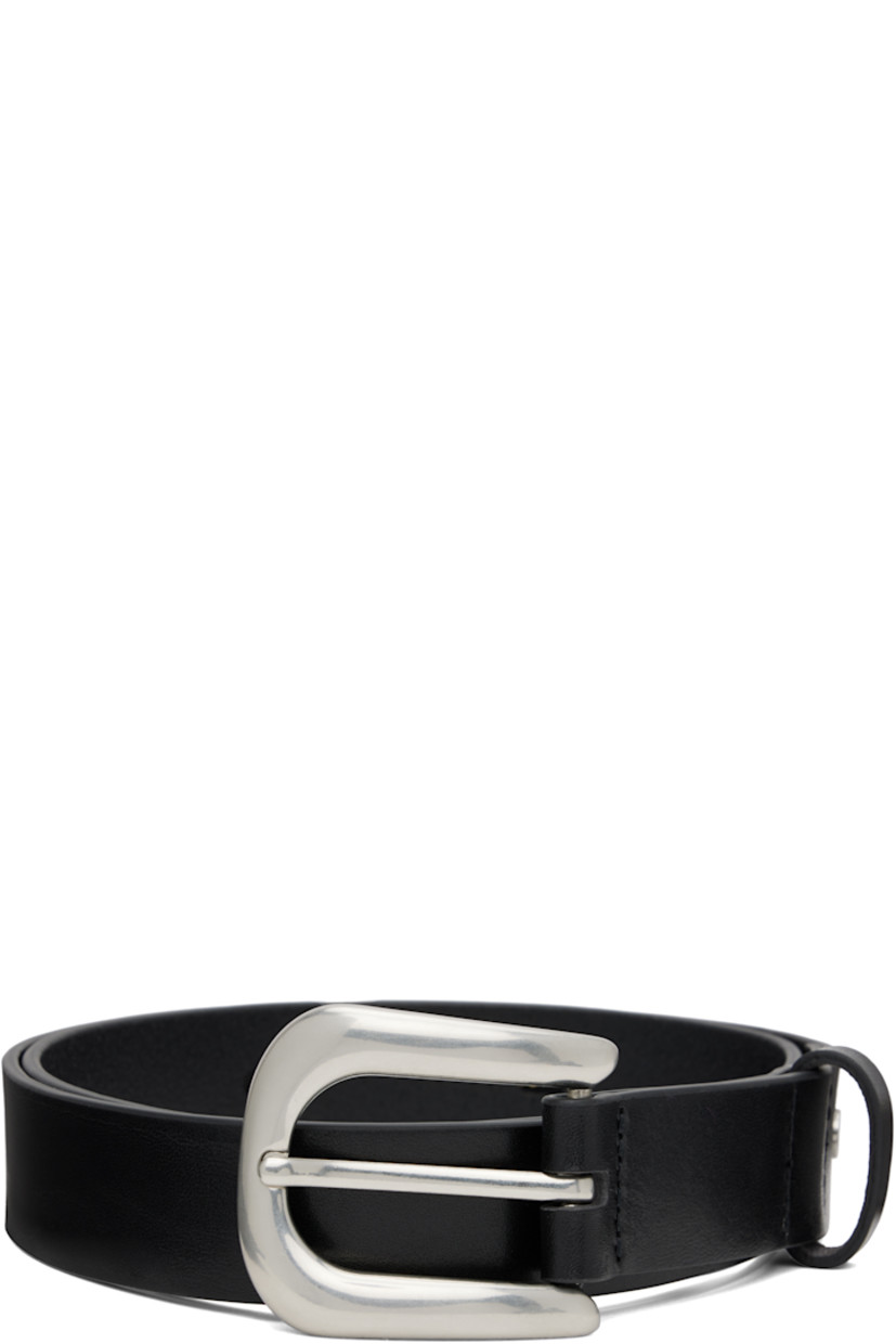 Buffed leather belt in black. 

· Rivet and keeper loop at length
· Pin-buckle fastening 
· Logo-engraved silver-tone hardware
· W1.5"

Supplier color: Black