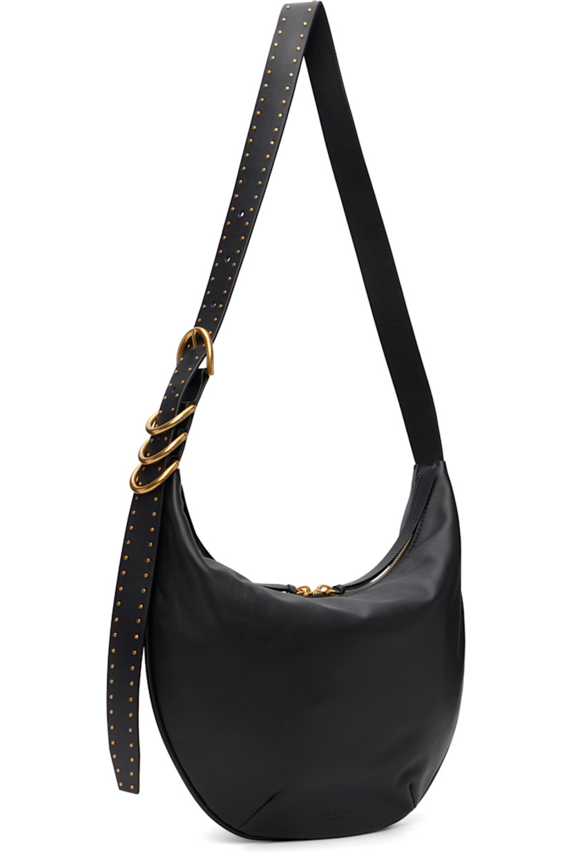 Buffed leather shoulder bag.

· Adjustable studded leather shoulder strap
· Logo embossed at face
· Zip pocket at back face
· Two-way zip closure
· Patch pocket at interior
· Twill lining
· Logo-engraved gold-tone hardware
· H10.25" x W14.25" x D1.5"

Supplier color: Black