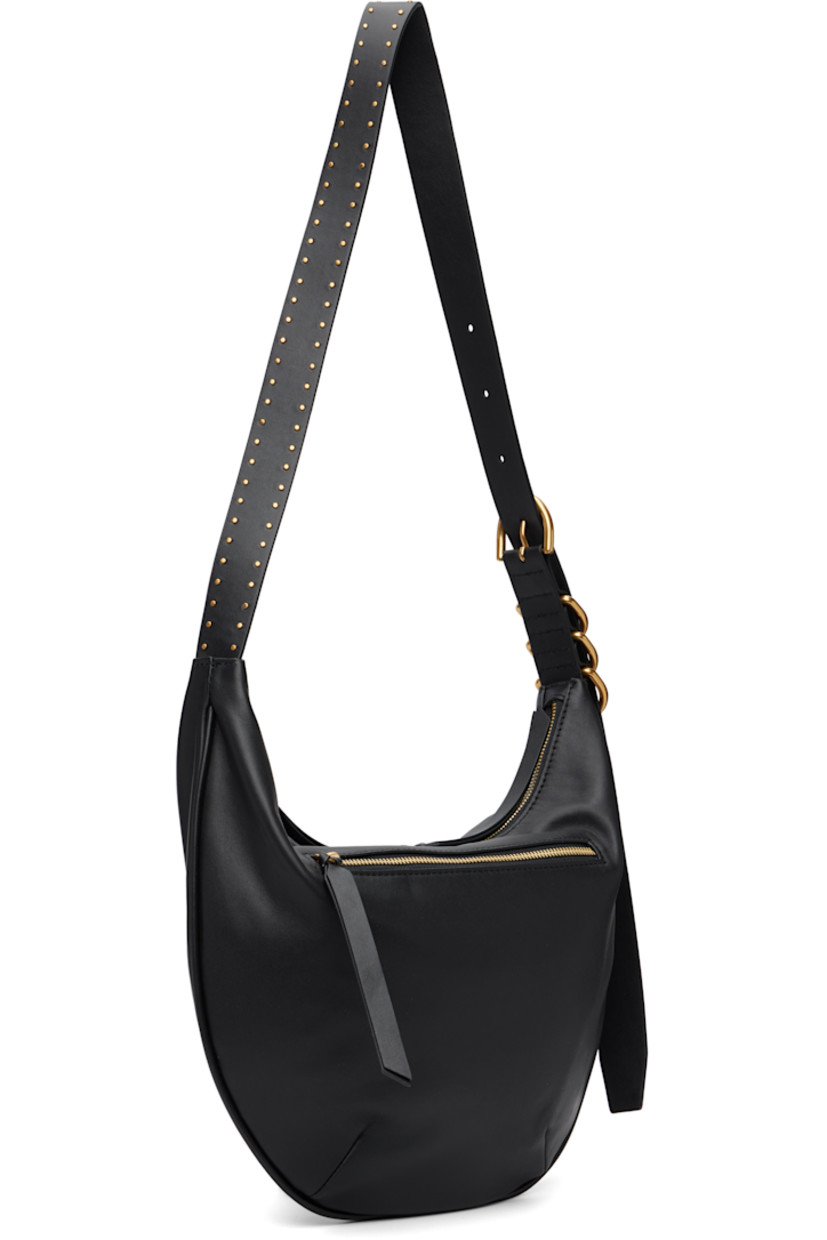 Buffed leather shoulder bag.

· Adjustable studded leather shoulder strap
· Logo embossed at face
· Zip pocket at back face
· Two-way zip closure
· Patch pocket at interior
· Twill lining
· Logo-engraved gold-tone hardware
· H10.25" x W14.25" x D1.5"

Supplier color: Black