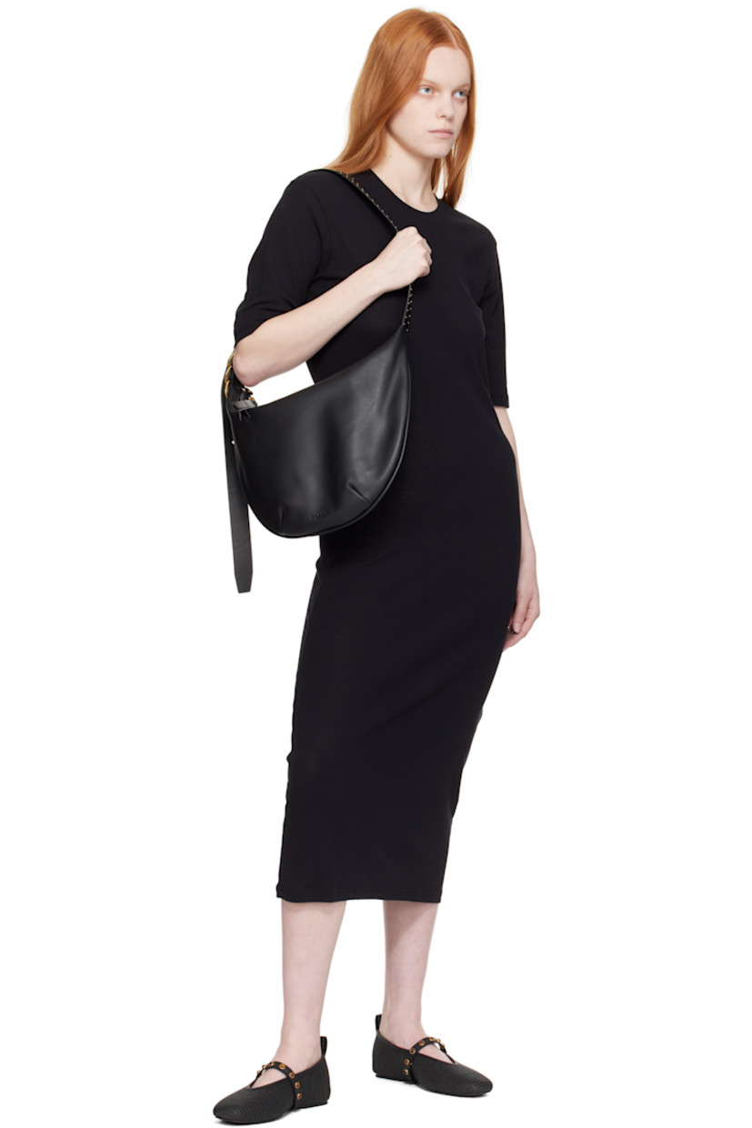 Buffed leather shoulder bag.

· Adjustable studded leather shoulder strap
· Logo embossed at face
· Zip pocket at back face
· Two-way zip closure
· Patch pocket at interior
· Twill lining
· Logo-engraved gold-tone hardware
· H10.25" x W14.25" x D1.5"

Supplier color: Black