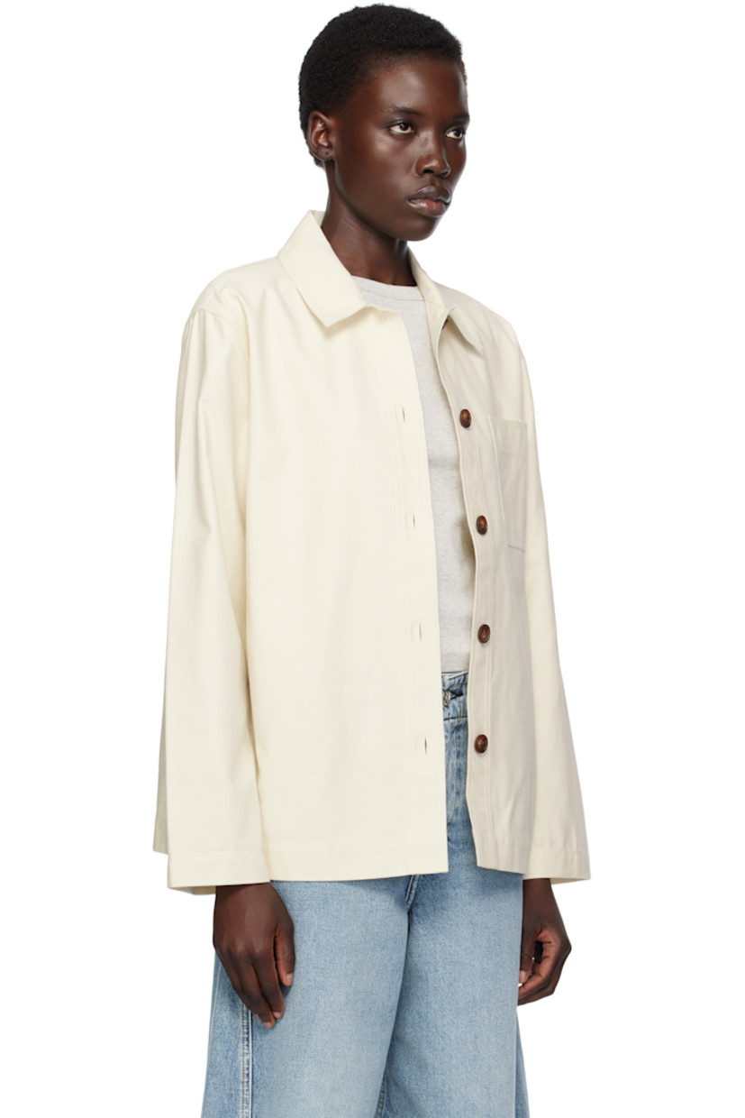 Cotton canvas jacket.

· Spread collar
· Button closure
· Patch pocket at chest

Supplier color: Ivory
