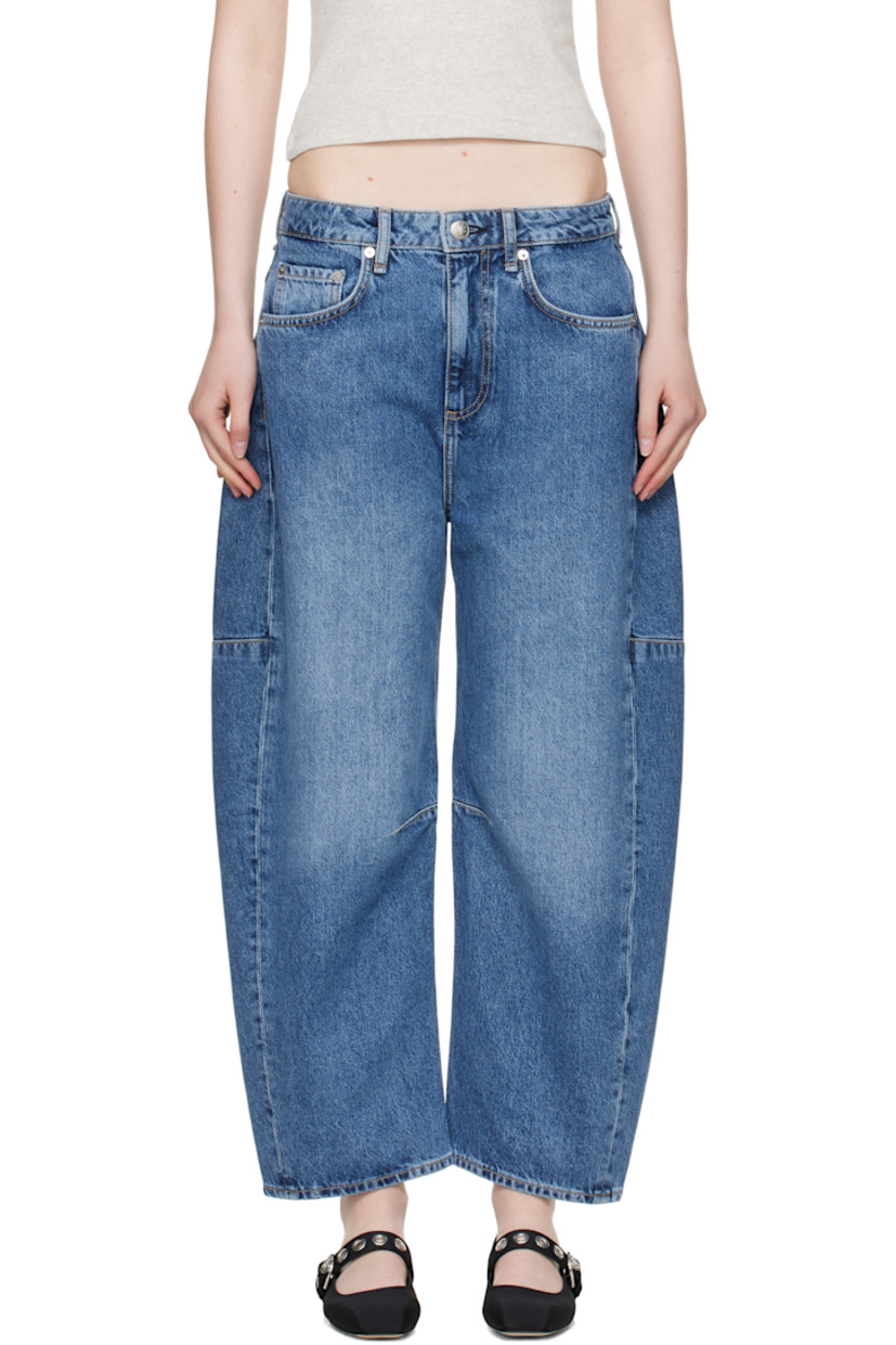 Lightweight non-stretch denim jeans. Fading and whiskering throughout.

· Tapered, loose-fit
· Belt loops
· Five-pocket styling
· Zip fly
· Dart at knees
· Cropped leg
· Logo patch at back waistband
· Logo embroidered at back pocket
· Contrast stitching in tan

Supplier color: Accord