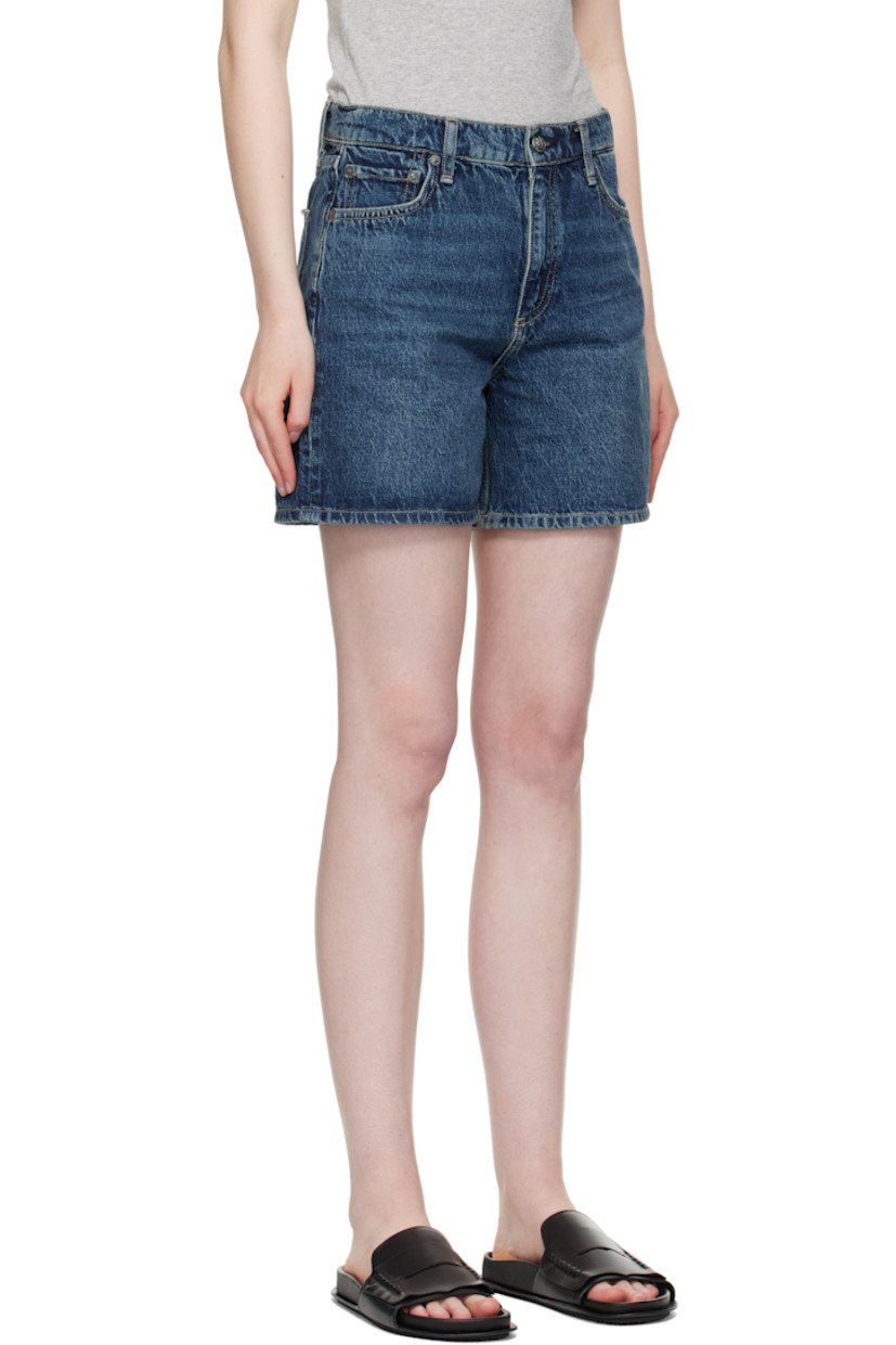 Non-stretch denim shorts. Fading and whiskering throughout. 

· High-rise 
· Belt loops
· Five-pocket styling
· Zip fly 
· Logo patch at back waistband
· Logo embroidered at back pocket
· Contrast stitching in tan

Supplier color: Adeline