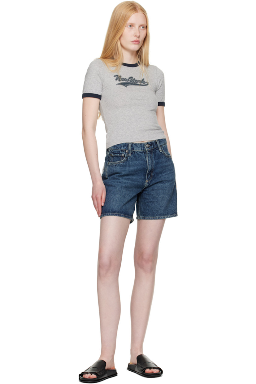 Non-stretch denim shorts. Fading and whiskering throughout. 

· High-rise 
· Belt loops
· Five-pocket styling
· Zip fly 
· Logo patch at back waistband
· Logo embroidered at back pocket
· Contrast stitching in tan

Supplier color: Adeline