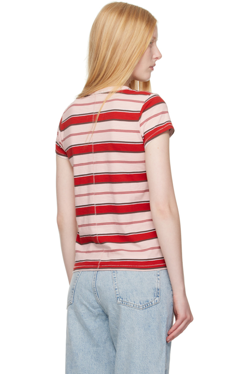 Slub pima cotton jersey T-shirt. Striped throughout. 

· Rib-knit crewneck
· Logo flag at front hem 
· Contrast stitching in white 

Supplier color: Pnkmt