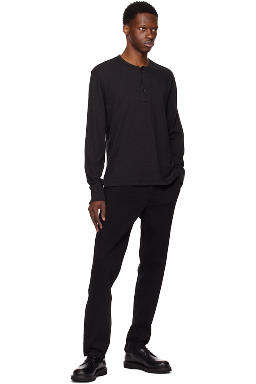 Slim-fit stretch cotton twill trousers. 

· Mid-rise
· Belt loops
· Four-pocket styling
· Zip fly 

Supplier color: Black