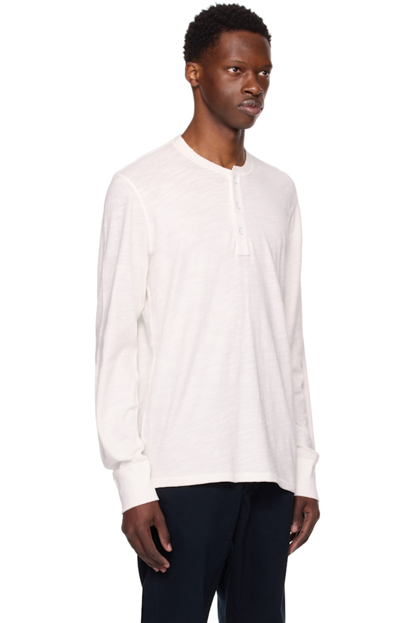 Slub Tangϋis cotton jersey henley. 

· Raw edge at rib-knit crewneck
· Three-button placket

Supplier color: White