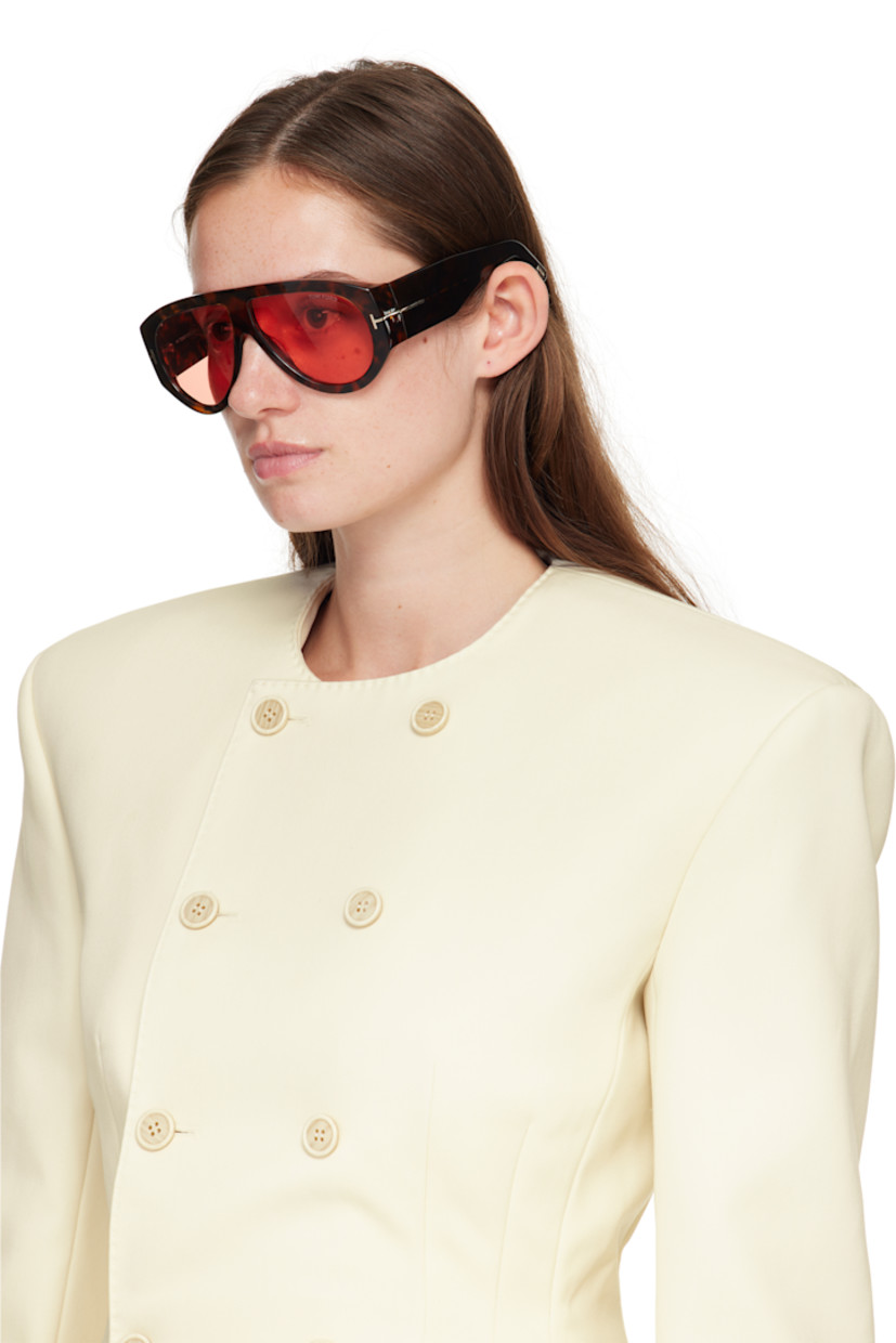 Aviator-style tortoiseshell acetate-frame sunglasses.

· Integrated nose pads
· Red-brown tone lenses
· 100% UV protection
· Etched logo at single lens
· Logo hardware at hinges
· Core wire at temples
· Logo hardware at temples
· Velvet case included
· Size: 60.12 140 

Supplier color: Brown