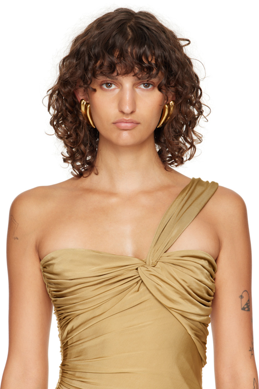 Pair of drop earrings in gold-tone brass.

· Clip-on fastening 
· H2.25" x W1"

Supplier color: Vintage gold